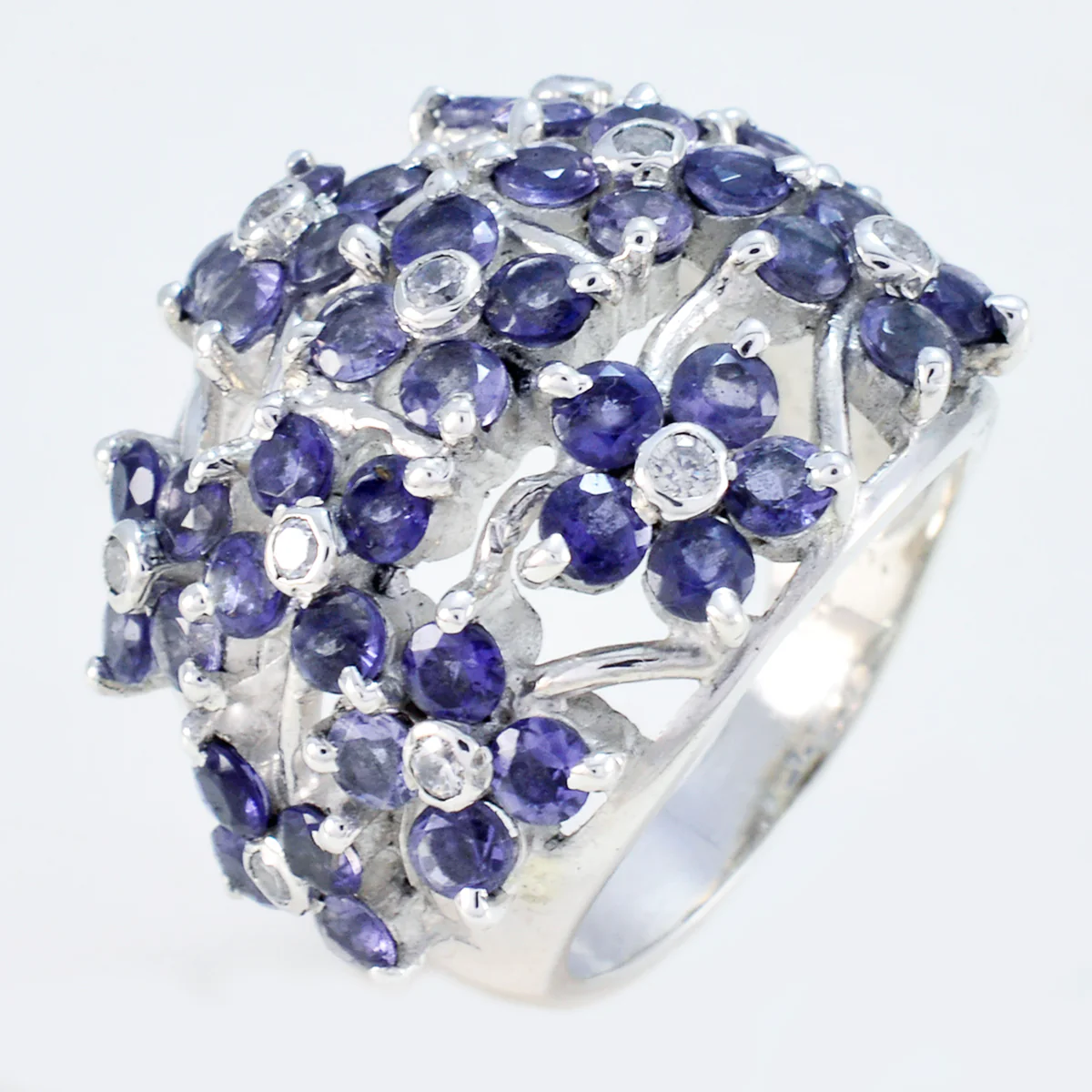 Iolite multiple African Silver Blue Gemstone Statement Floral Ring Jewelry - Image 2