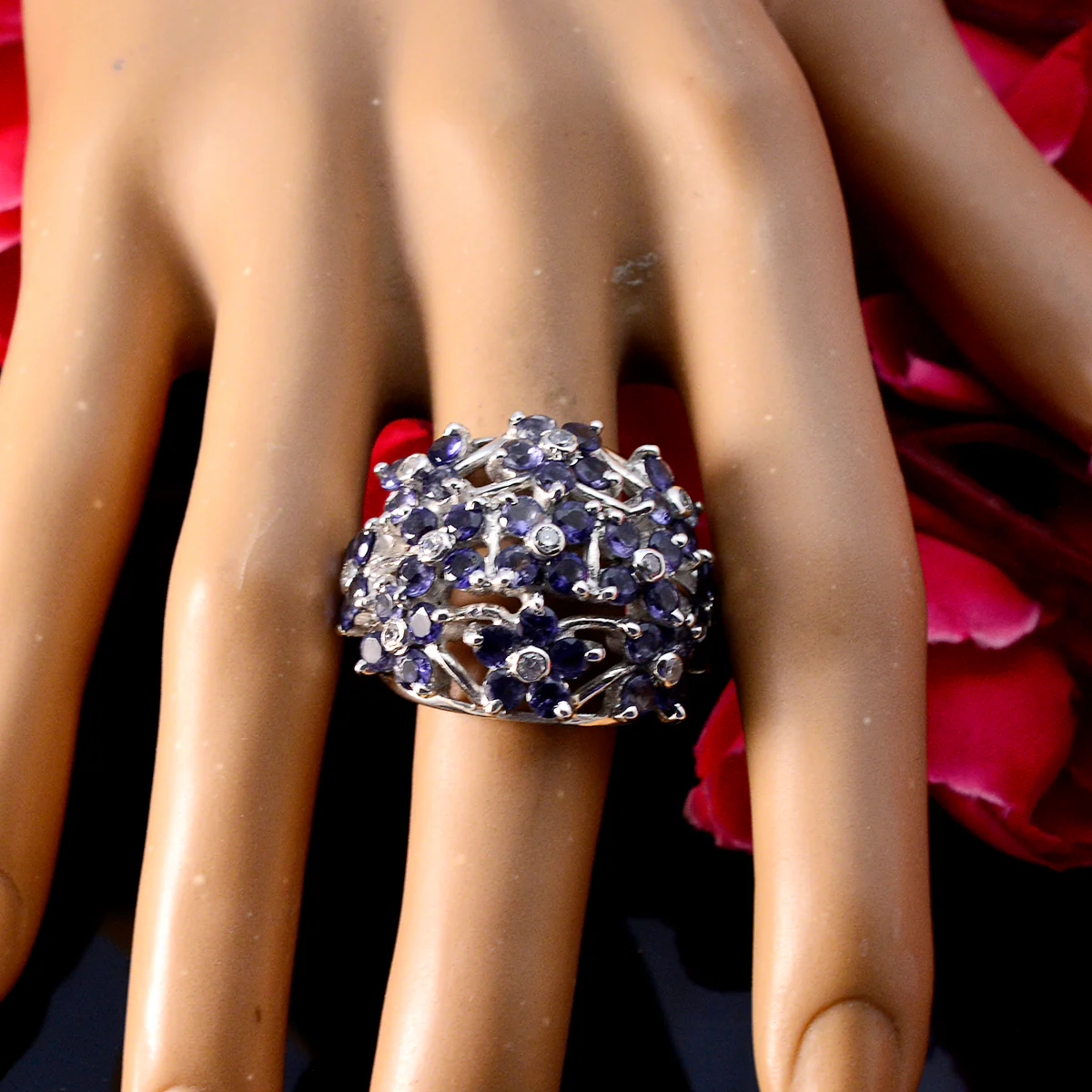 Iolite multiple African Silver Blue Gemstone Statement Floral Ring Jewelry - Image 6