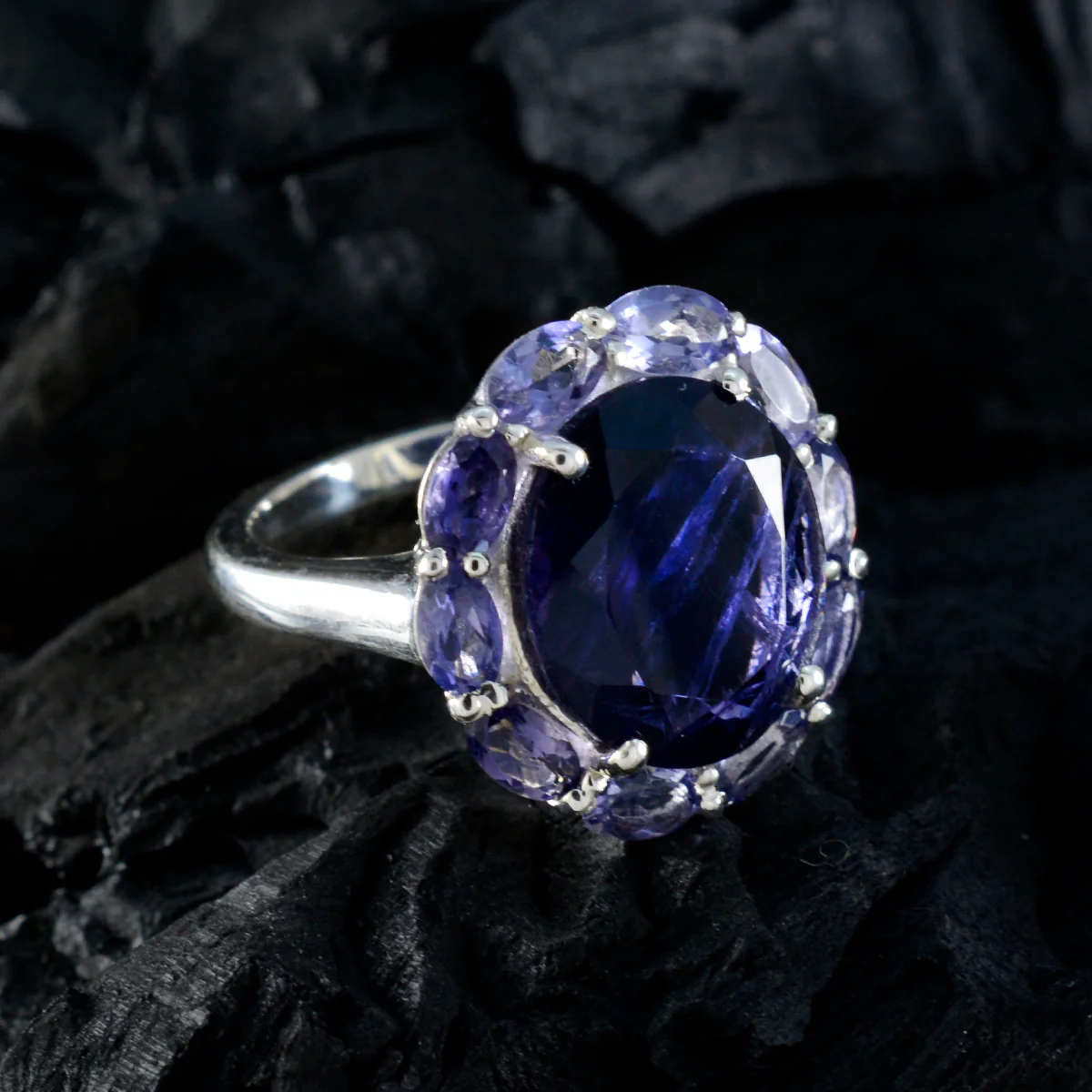 Iolite multiple Egyptian Silver Blue Gems Eye-catching Contemporary Ring Jewelry - Image 4