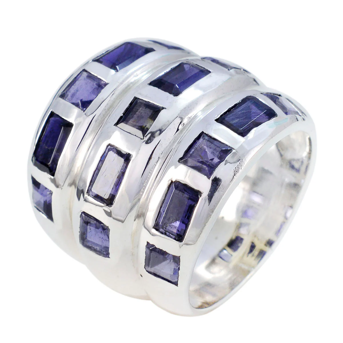 Iolite multiple French Sterling Silver Blue Gems Chunky Cocktail Ring Jewelry - Image 2