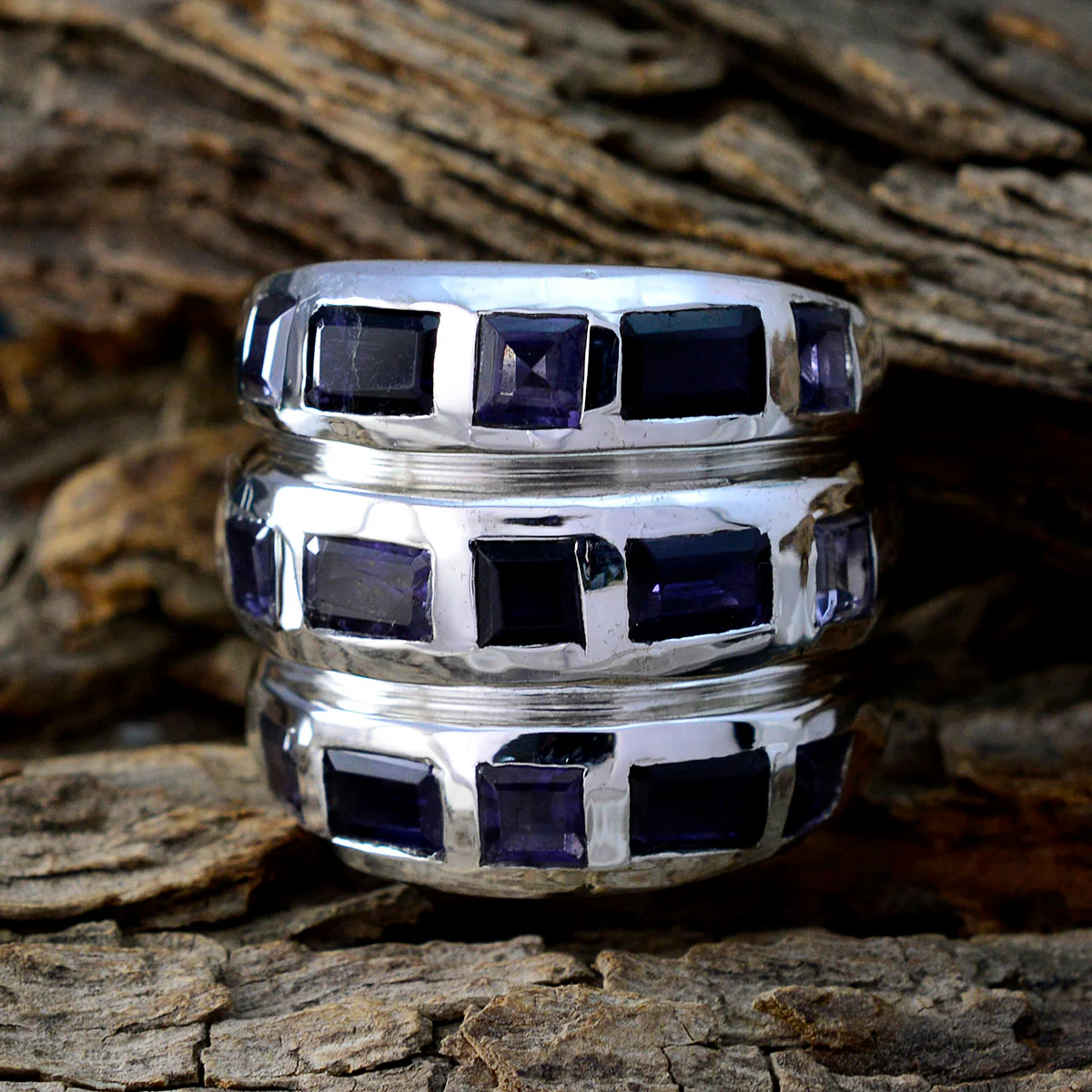 Iolite multiple French Sterling Silver Blue Gems Chunky Cocktail Ring Jewelry - Image 3