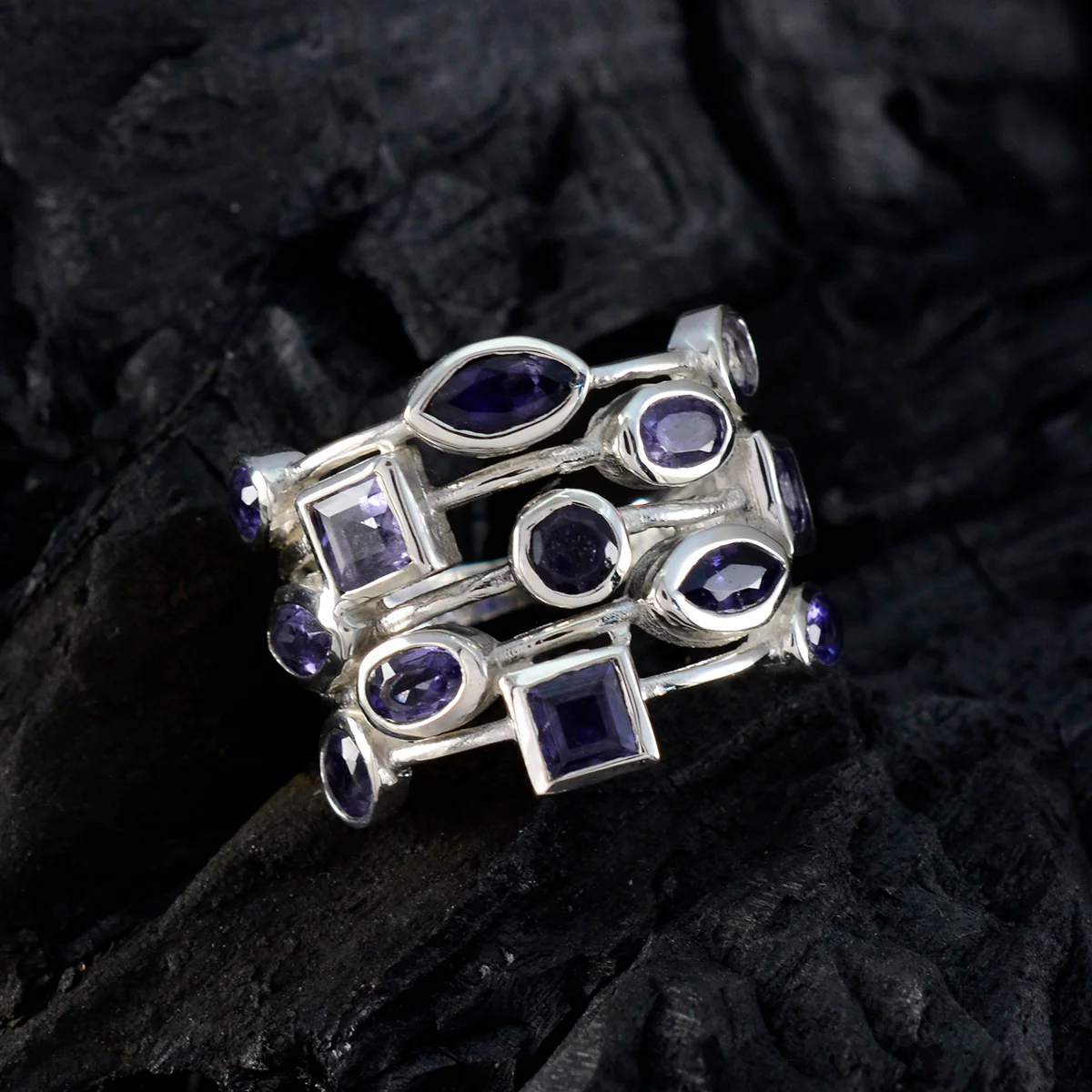 Iolite multiple Indian 925 Sterling Silver Blue Gems Eye-catching Modern Ring Jewelry - Image 4