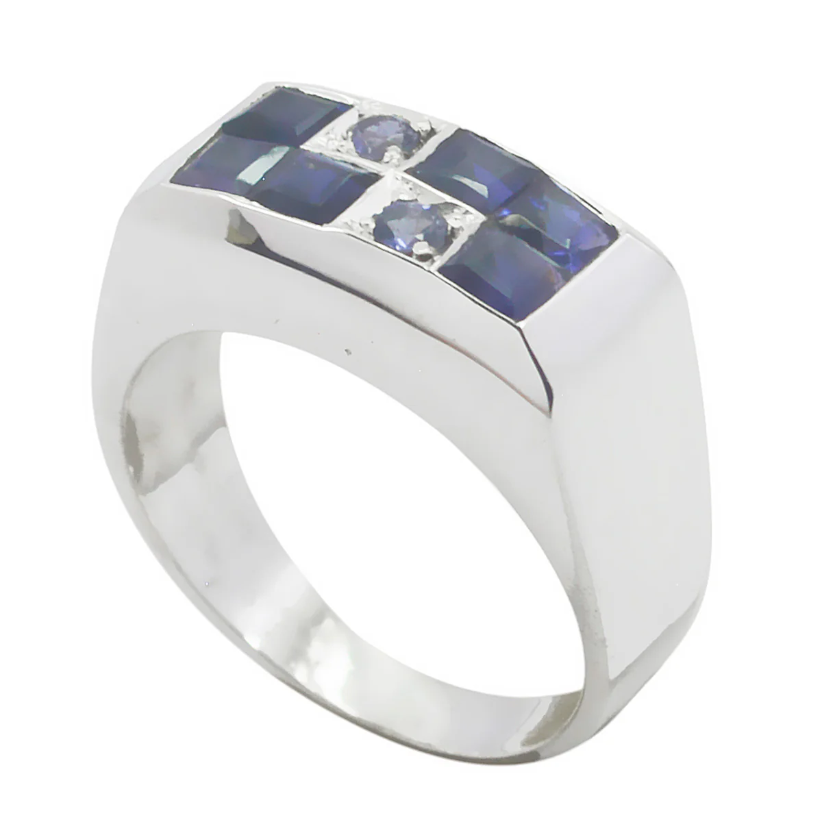 Iolite octa African Sterling Silver Blue Gemstones Minimal Modern Ring Jewelry
