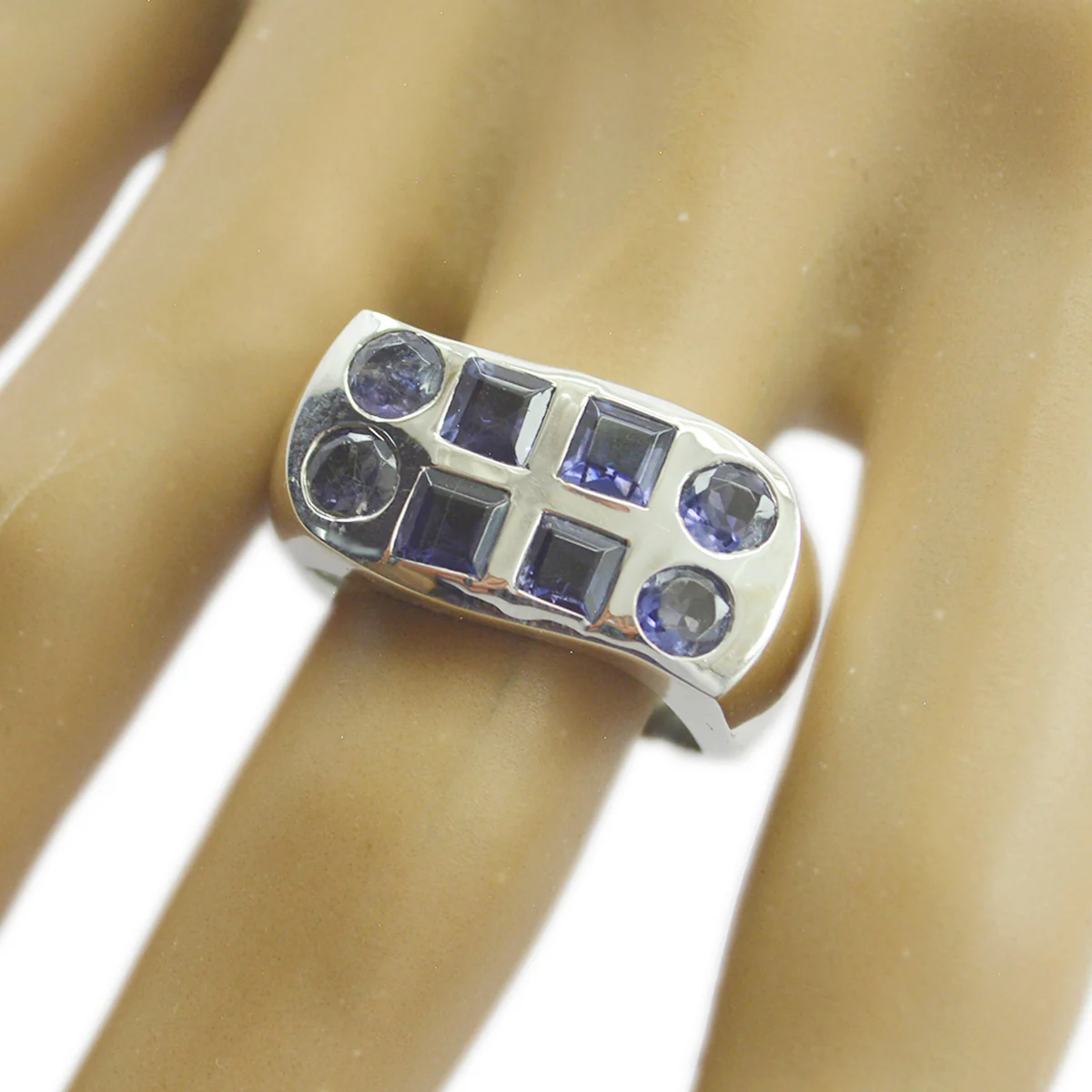 Iolite octa Spanish Sterling Silver Blue Gems Chunky Artisan Ring Jewelry - Image 2