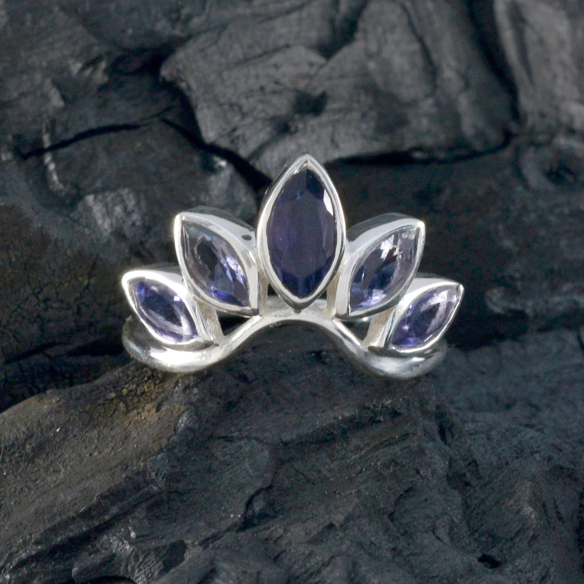 Iolite Penta Korean Sterling Silver Blue Gemstone Dainty crown Ring Jewellery - Image 5