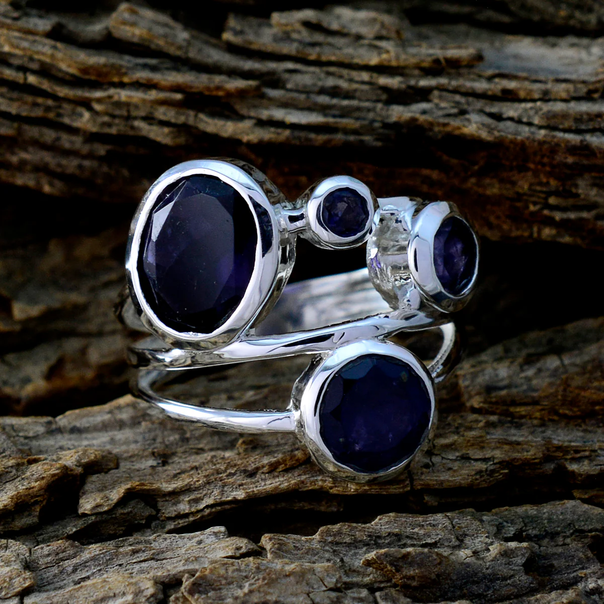 Iolite quarter Egyptian Sterling Silver Blue Gems Minimal Luxurious Ring Jewelry - Image 3