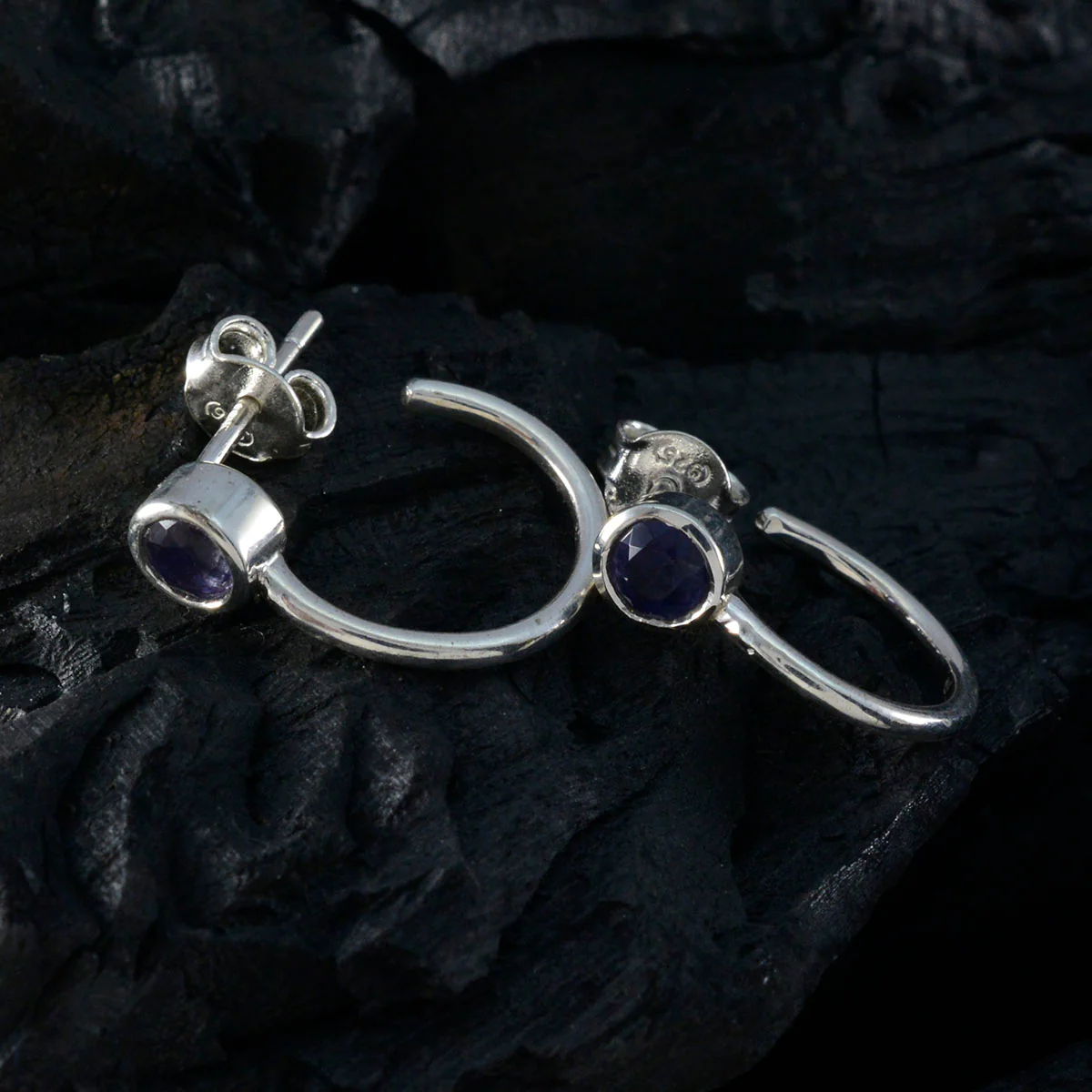 Iolite Russian Isabelle Solitaire Stud Blue Silver Earring - Image 2