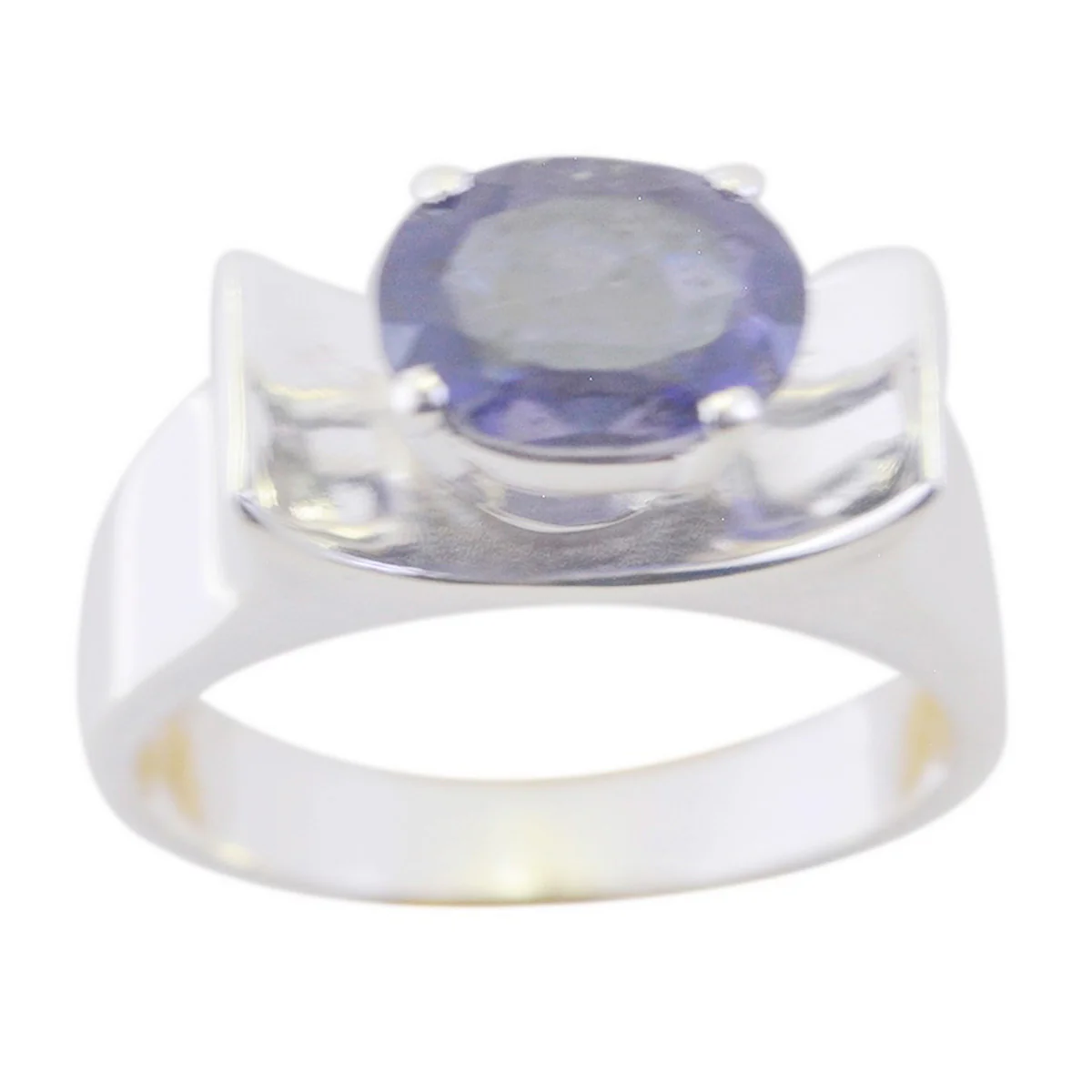 Iolite Solitaire African 925 Sterling Silver Blue Gems Mid-weight Feminine Ring Jewellery