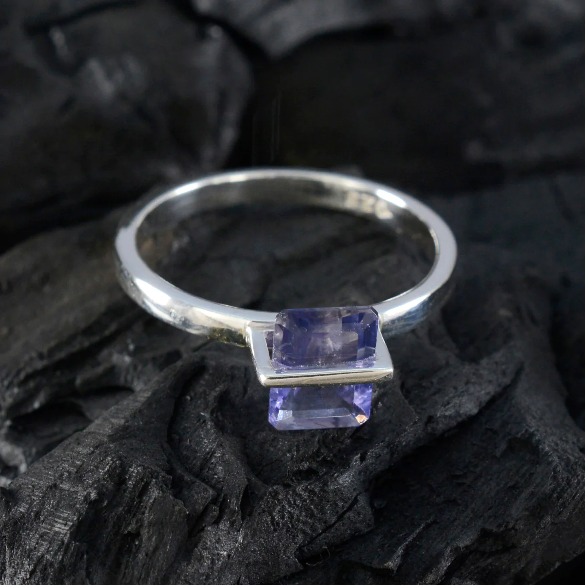 Iolite Solitaire American 925 Sterling Silver Blue Gemstone Dainty Trendy Ring Jewelry - Image 4