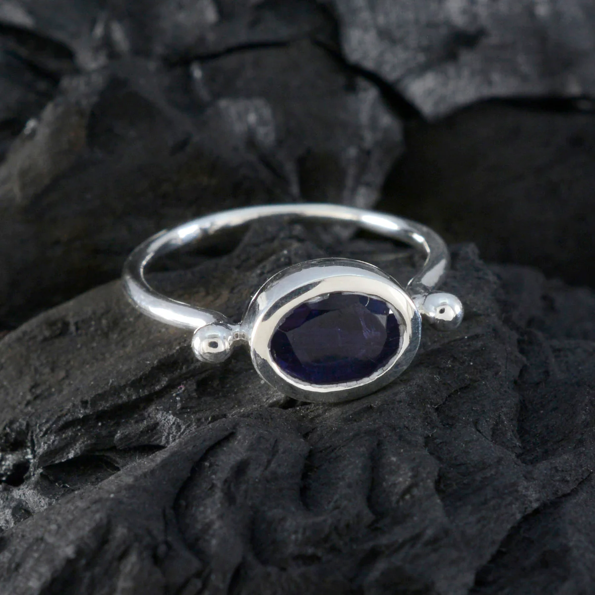 Iolite Solitaire American Sterling Silver Blue Gemstones Dainty Trendy Ring Jewelry - Image 4