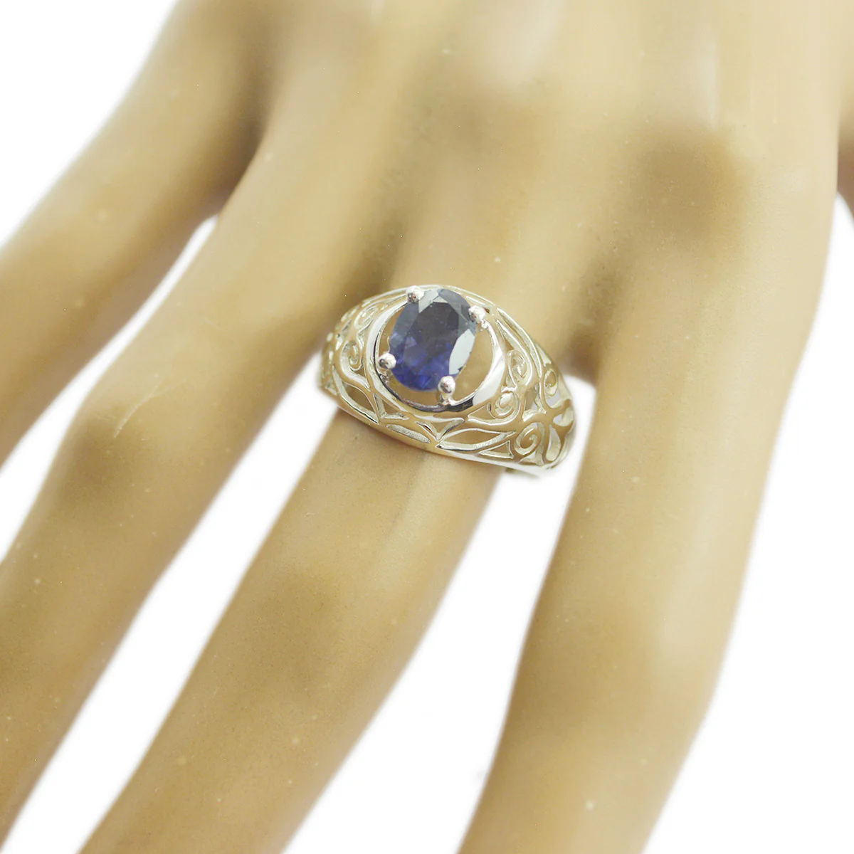 Iolite Solitaire Australian 92.5 Silver Blue Gemstones Whisper-thin Filigree Ring Jewelry - Image 2