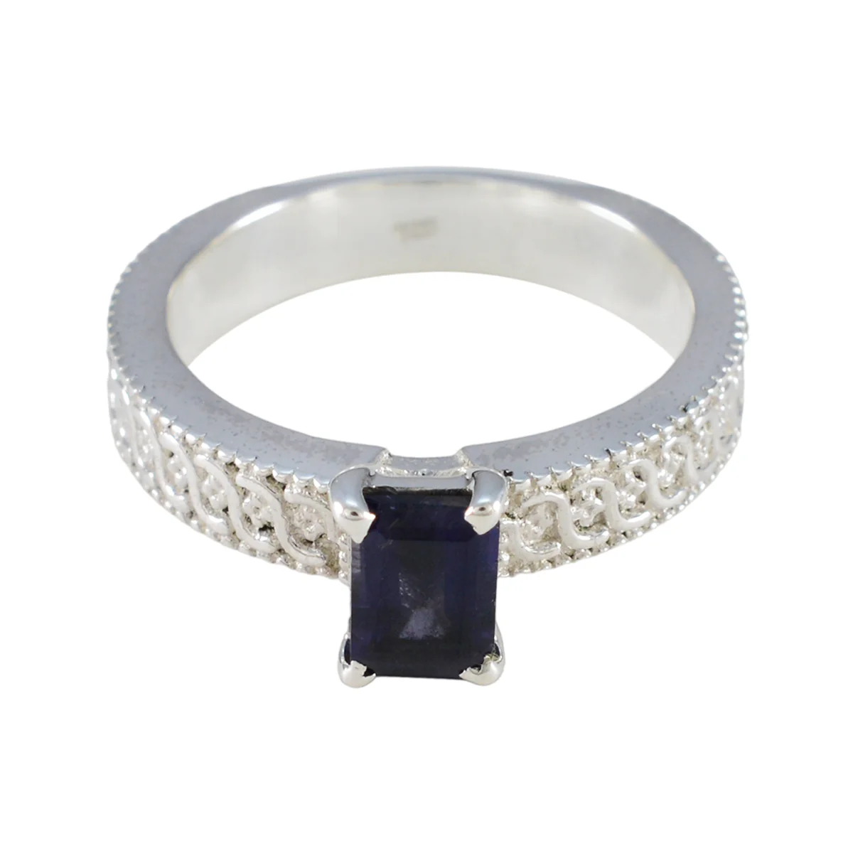 Iolite Solitaire Egyptian Silver Blue Gemstones Eye-catching Contemporary Ring Jewelry
