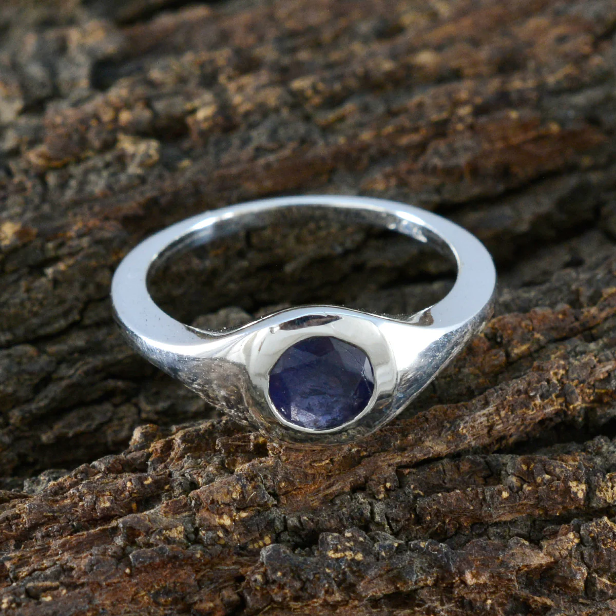 Iolite Solitaire French Sterling Silver Blue Gems Featherlight Modern Ring Jewelry - Image 3