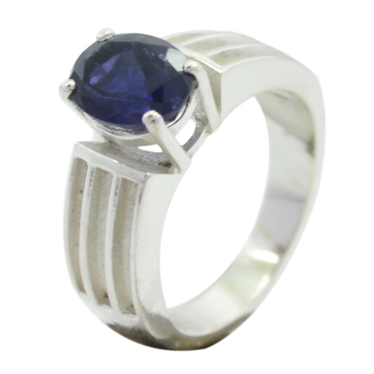Iolite Solitaire German 92.5 Silver Blue Gemstones Eye-catching Promise Ring Jewelry