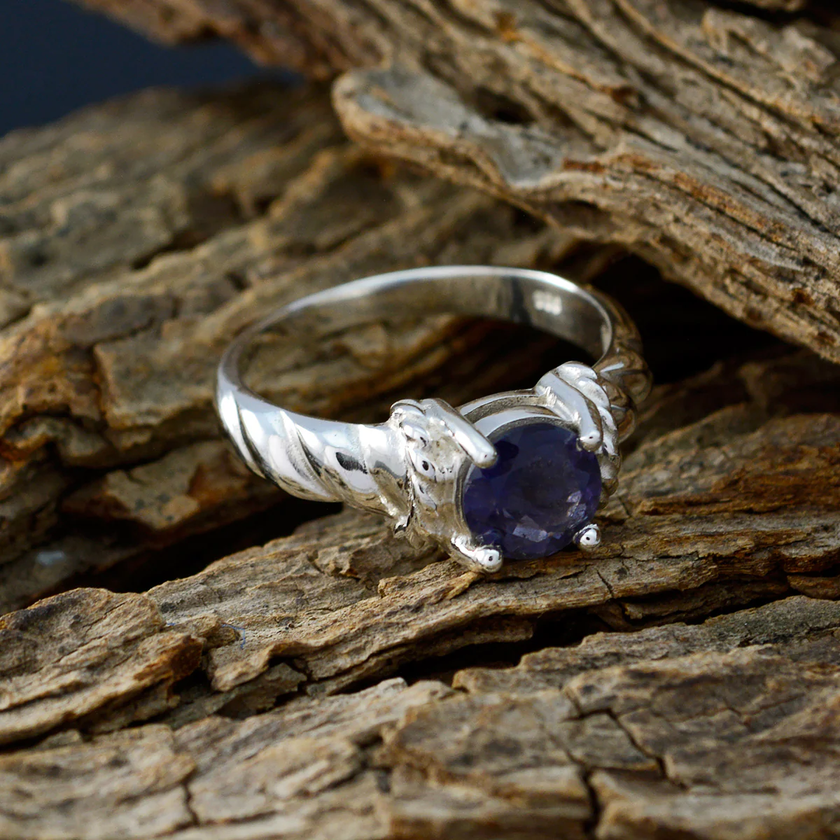 Iolite Solitaire Indian Silver Blue Gemstones Slim Contemporary Ring Jewellery - Image 3