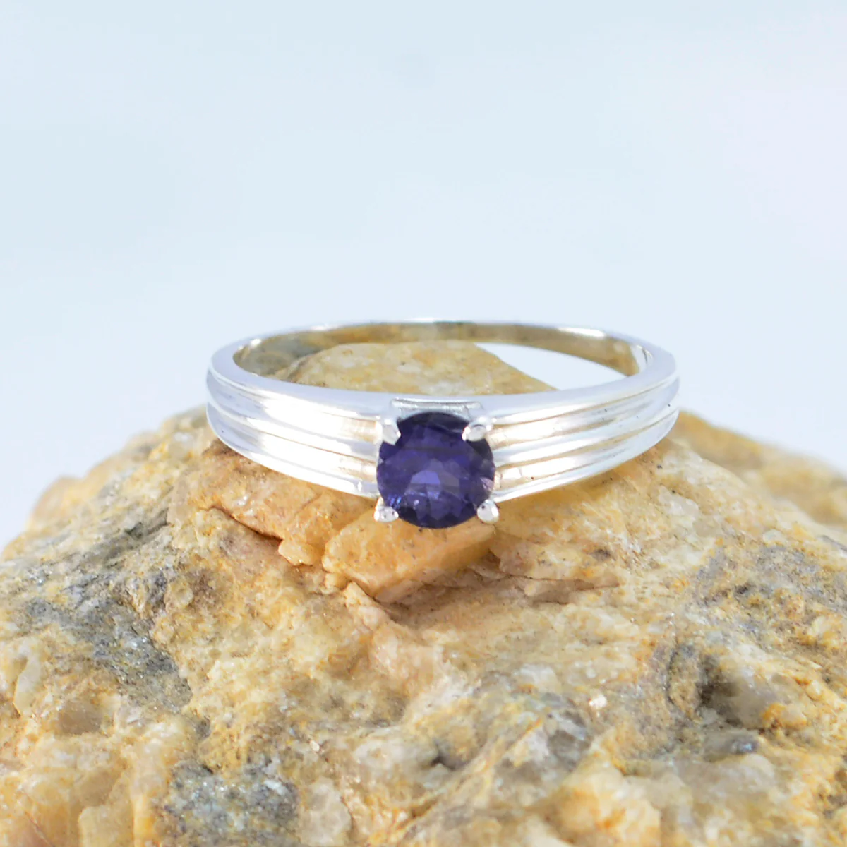 Iolite Solitaire Korean 925 Silver Blue Gems Dainty Trendy Ring Jewelry - Image 2