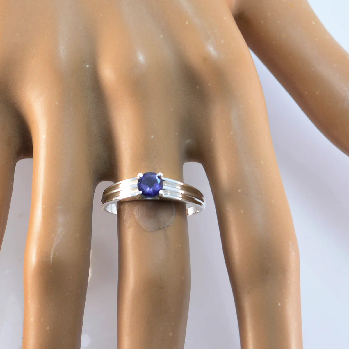 Iolite Solitaire Korean 925 Silver Blue Gems Dainty Trendy Ring Jewelry - Image 3
