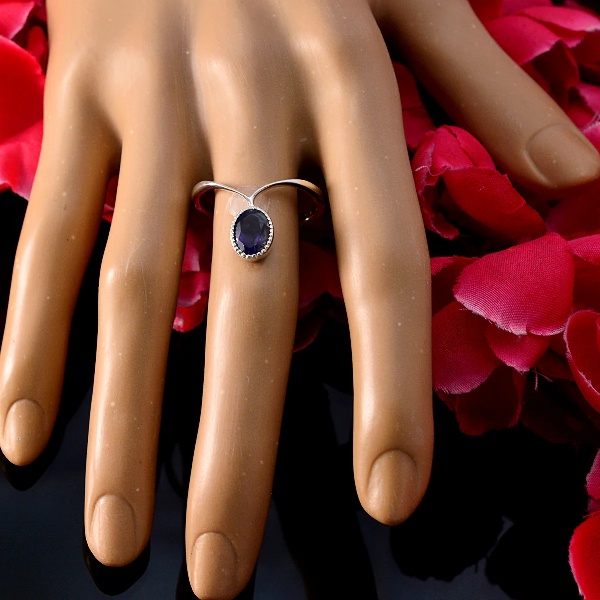 Iolite Solitaire Korean 925 Sterling Silver Blue Gemstone Delicate Glamorous Ring Jewellery - Image 5