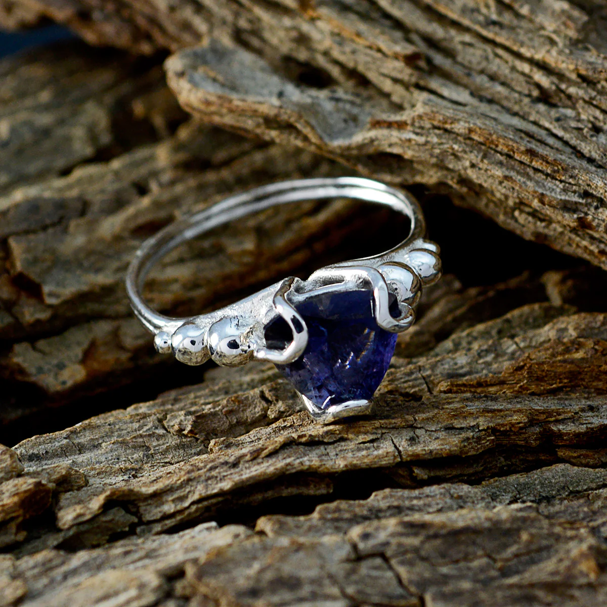 Iolite Solitaire Mexican 925 Silver Blue Gems Delicate Rope-Wire Ring Jewellery - Image 3
