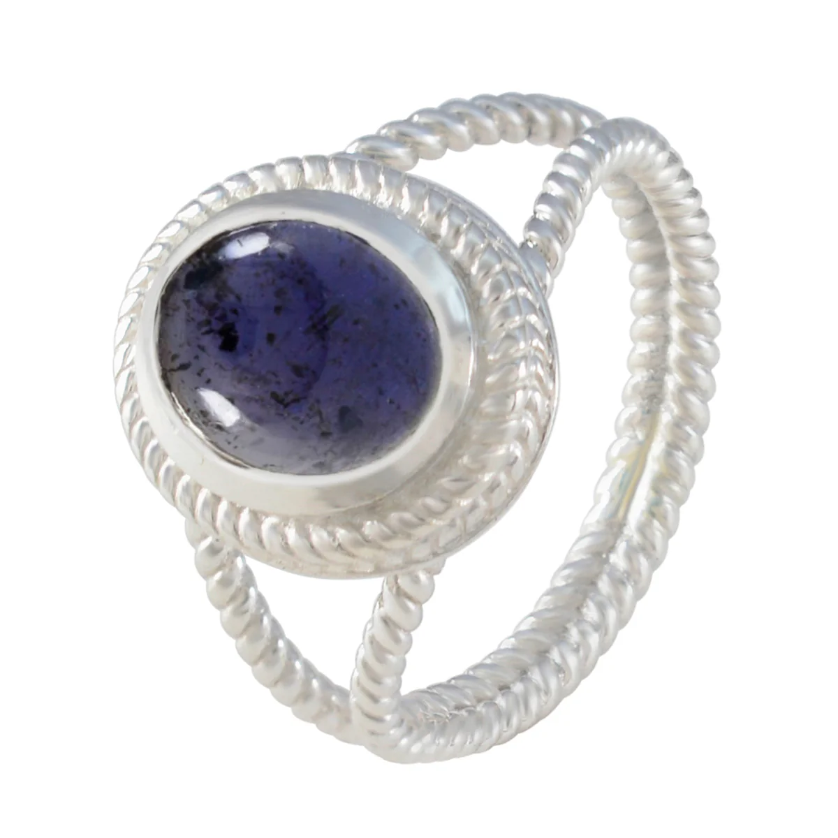 Iolite Solitaire Spanish 92.5 Silver Blue Gems Classic Rope-Wire Ring Jewellery - Image 2