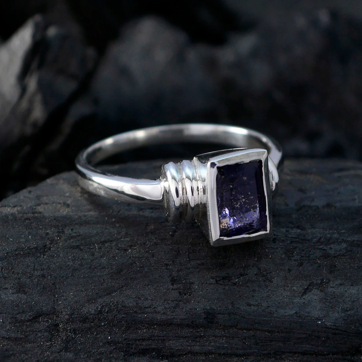 Iolite Solitaire Turkish 92.5 Silver Blue Gems Dainty Fairytale Ring Jewelry - Image 4