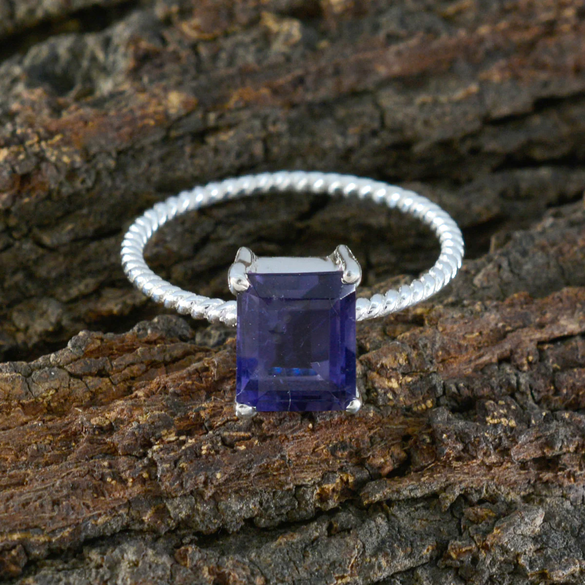 Iolite Solitaire Turkish 92.5 Silver Blue Gemstone Delicate Twist Ring Jewellery - Image 3