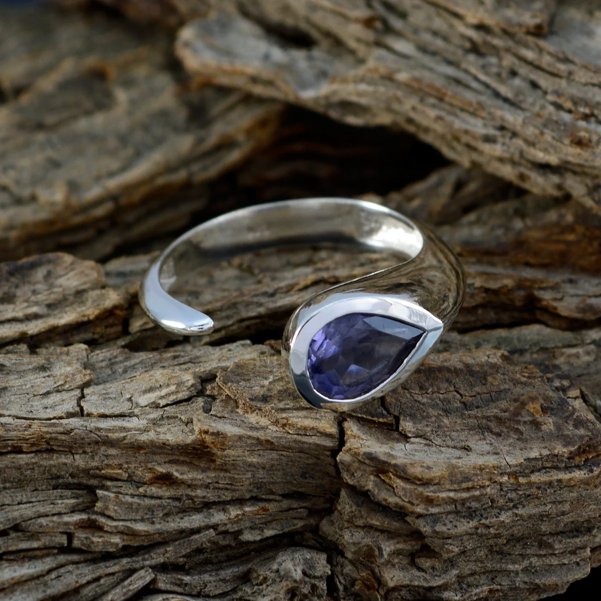 Iolite Solitaire Turkish 92.5 Silver Blue Gemstones Whisper-thin Glamorous Ring Jewelry - Image 3