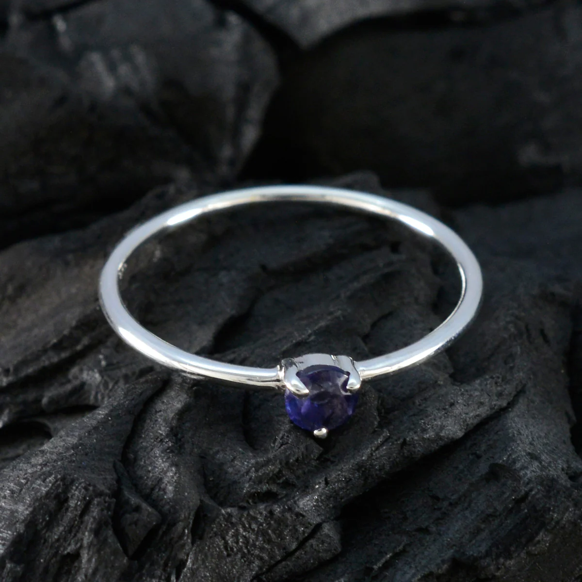 Iolite Solitaire Turkish 925 Silver Blue Gemstone Minimalist Luxurious Ring Jewelry - Image 4