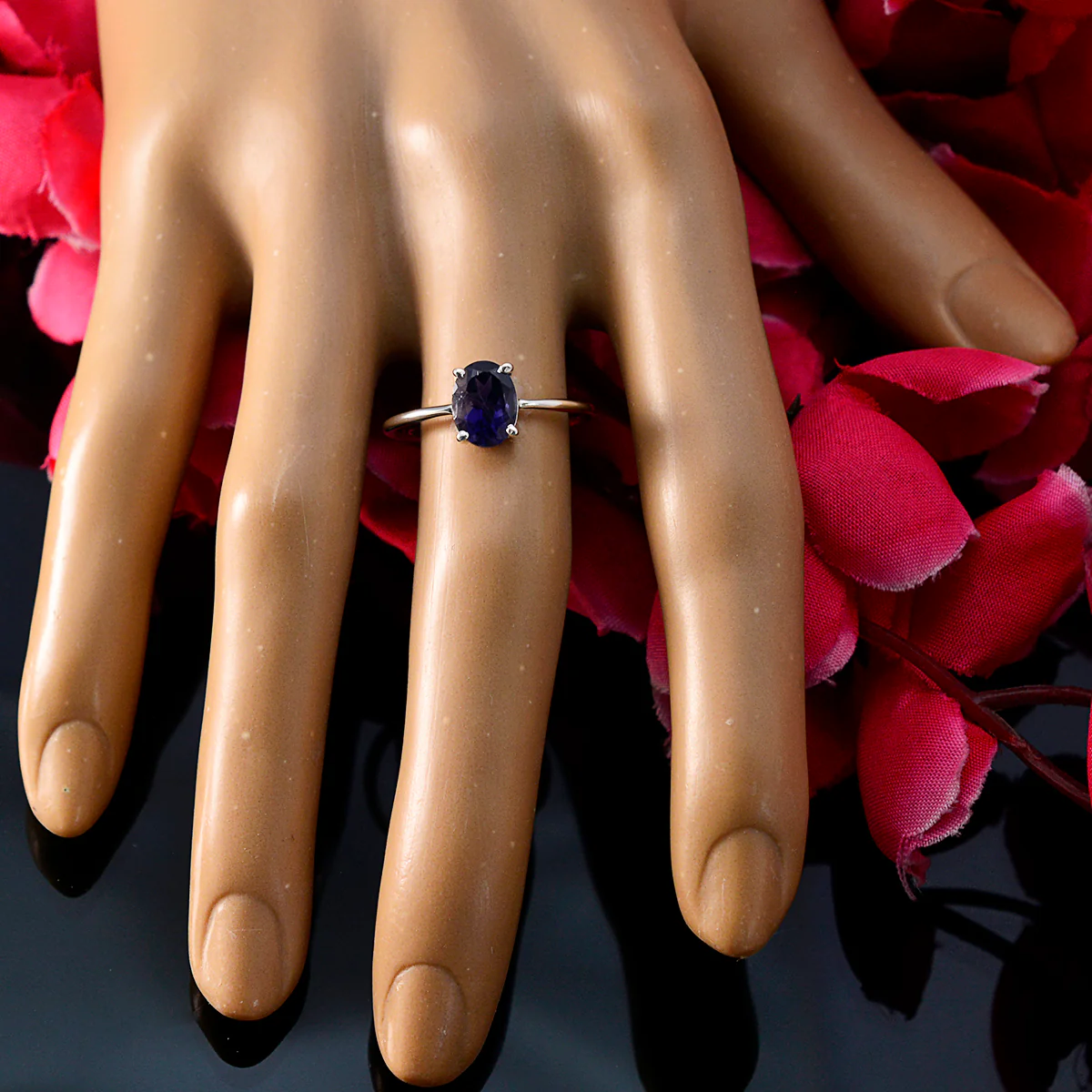 Iolite Solitaire Turkish 925 Sterling Silver Blue Gemstones Elegant Romantic Ring Jewelry - Image 5