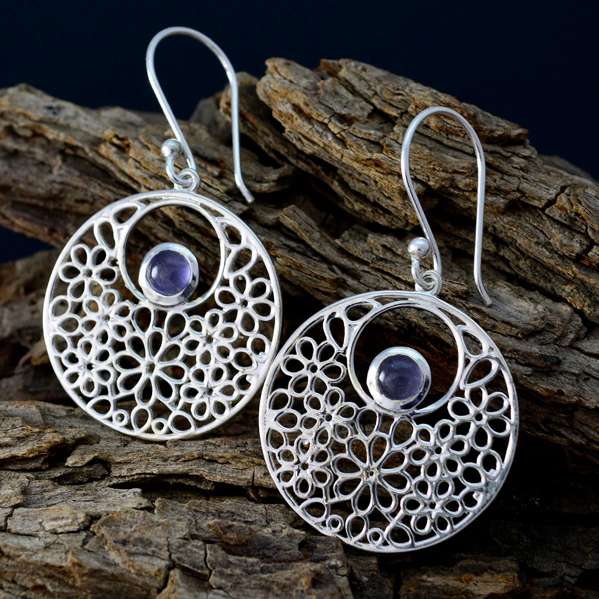 Iolite Spanish Alice Solitaire Dangle Blue Sterling Silver Earring - Image 3
