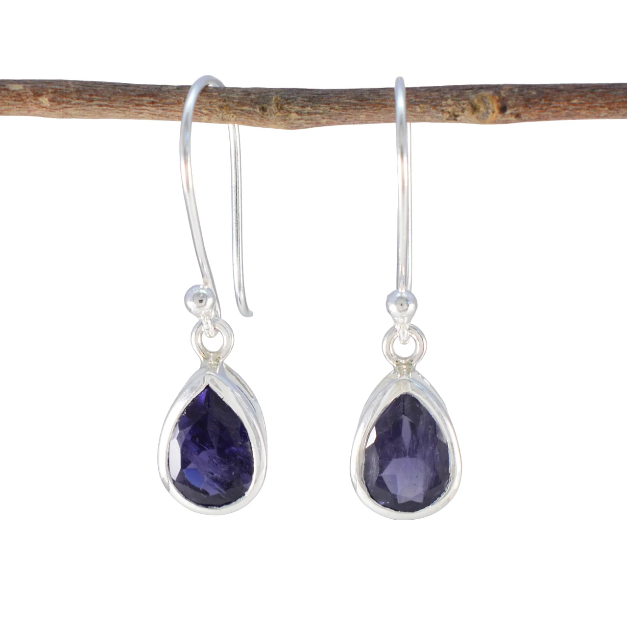 Iolite Spanish Emi Solitaire Dangle Blue Sterling Silver Earring