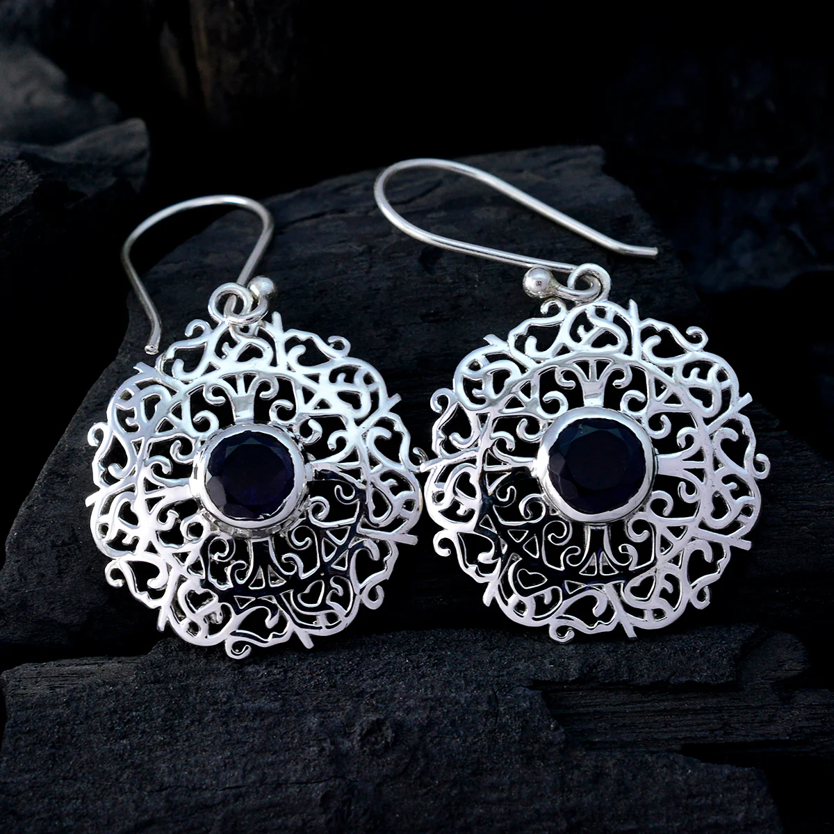 Iolite Spanish Mia Solitaire Dangle Blue 925 Silver Earring - Image 2