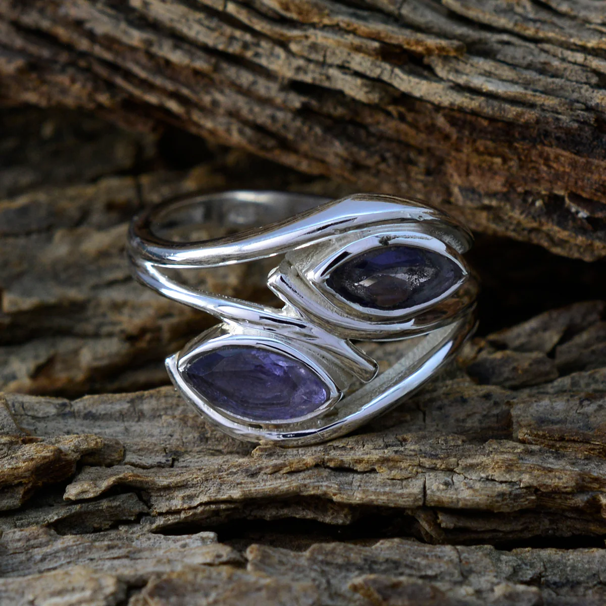 Iolite Toi et Moi French 92.5 Silver Blue Gemstones Slim Contemporary Ring Jewellery - Image 3