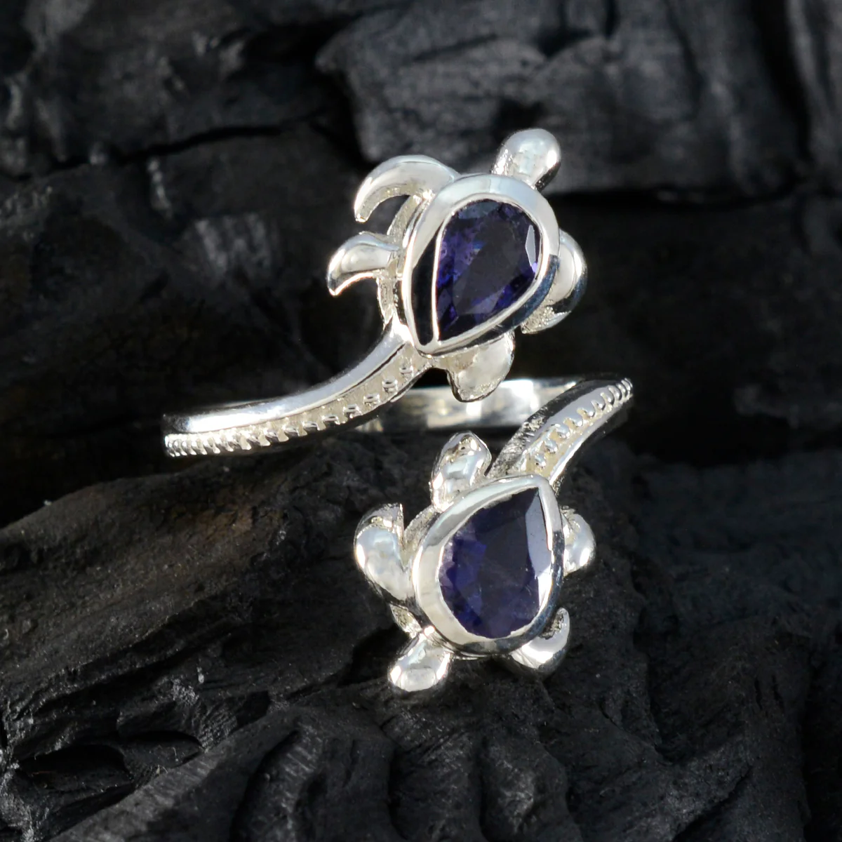 Iolite Toi et Moi French 925 Silver Blue Gemstone Minimal Artisan Ring Jewelry - Image 4