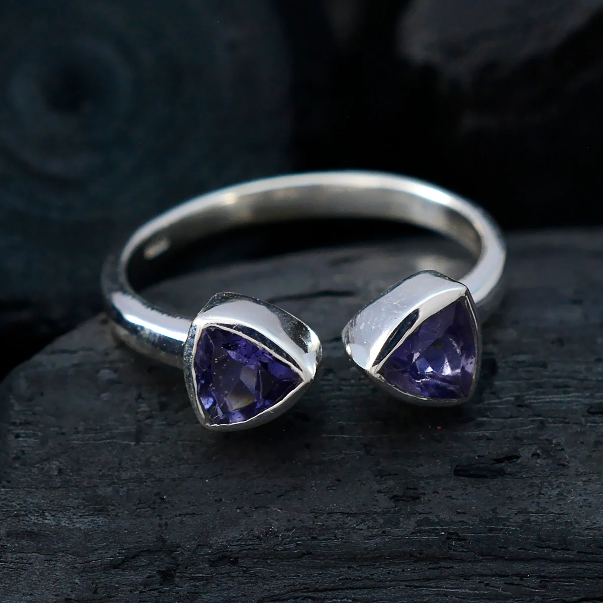 Iolite Toi et Moi Japanese 92.5 Silver Blue Gemstone Dainty Modern Ring Jewellery - Image 4