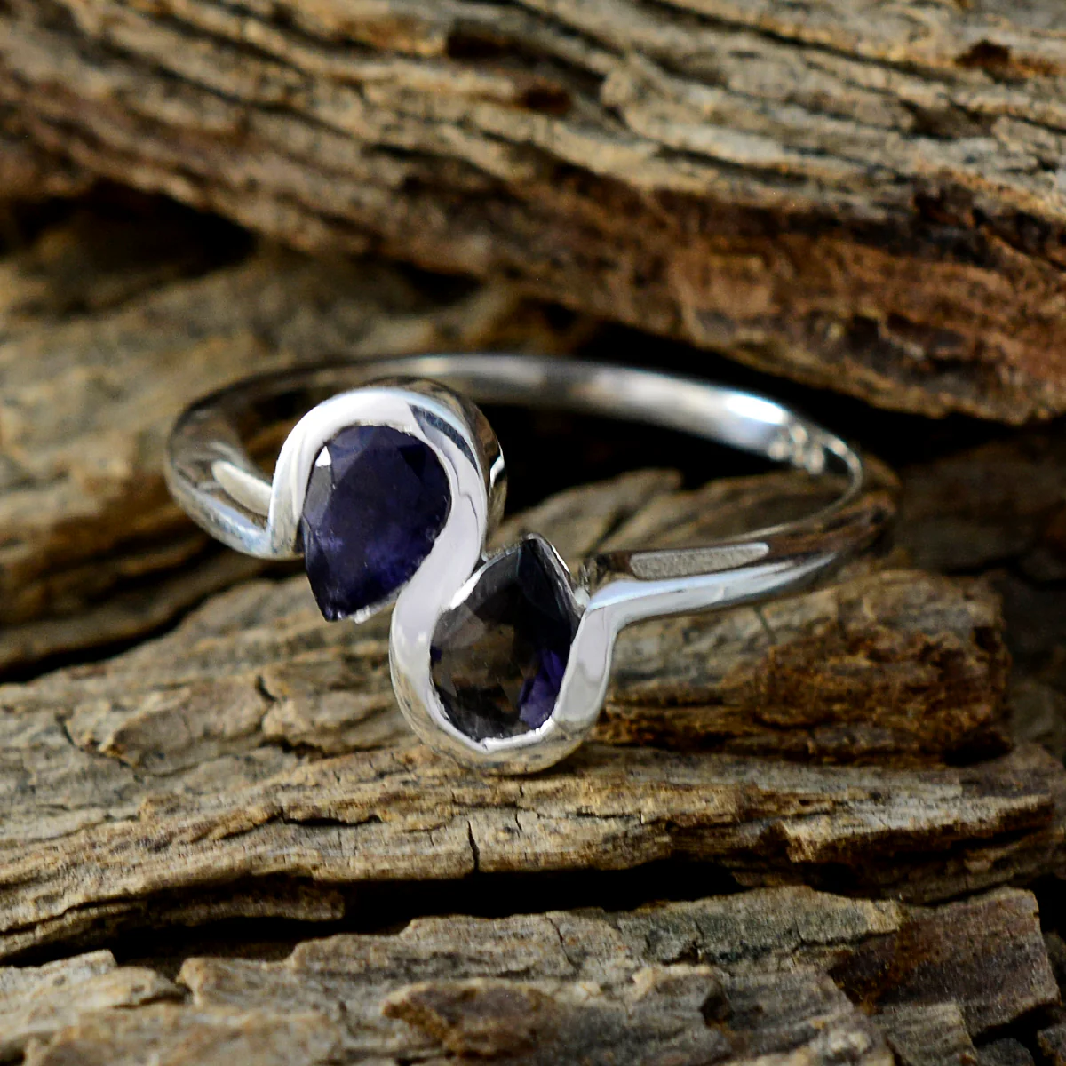 Iolite Toi et Moi Turkish 92.5 Silver Blue Gemstones Dainty Romantic Ring Jewelry - Image 3