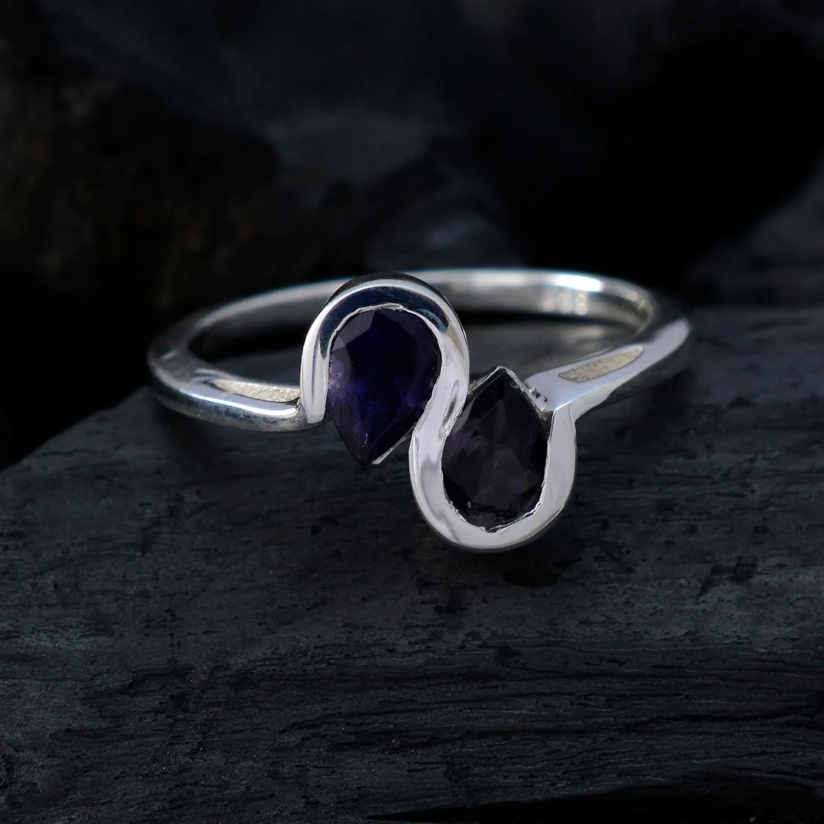 Iolite Toi et Moi Turkish 92.5 Silver Blue Gemstones Dainty Romantic Ring Jewelry - Image 4