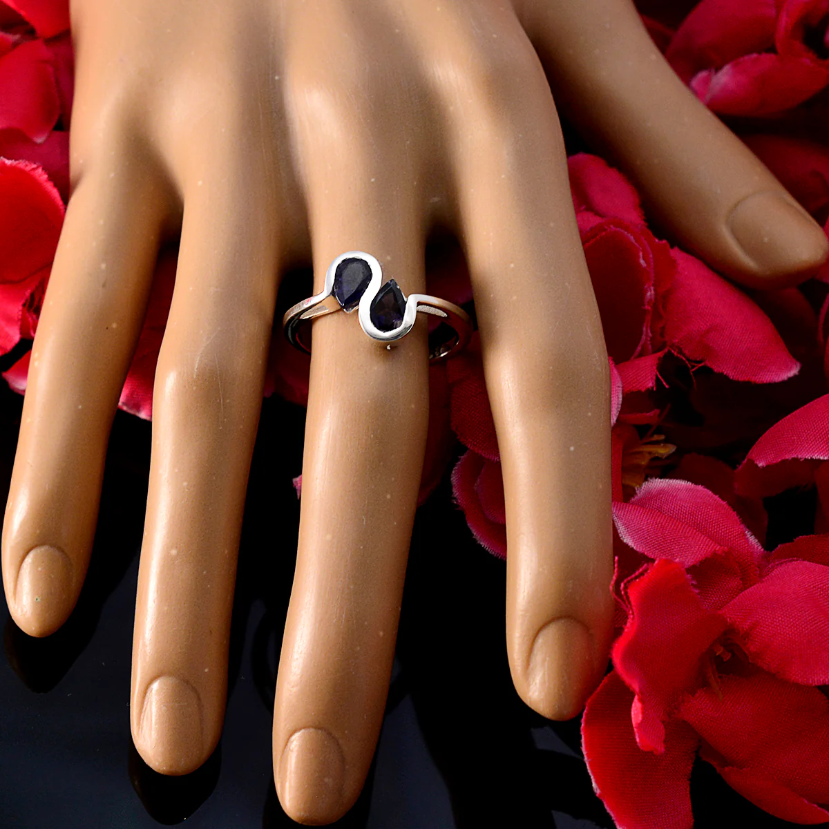 Iolite Toi et Moi Turkish 92.5 Silver Blue Gemstones Dainty Romantic Ring Jewelry - Image 5