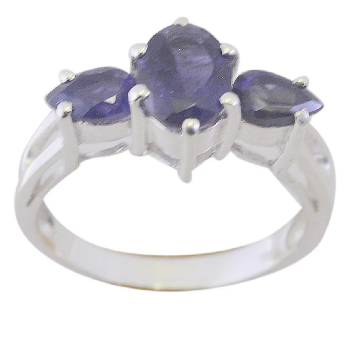 Iolite Trilogy American Sterling Silver Blue Gems Whisper-thin Luxurious Ring Jewellery