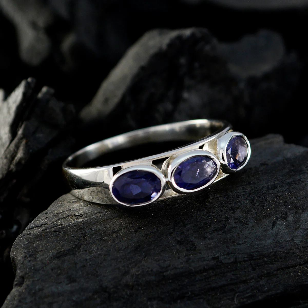 Iolite Trilogy American Sterling Silver Blue Gemstones Dainty Trendy Ring Jewellery - Image 5
