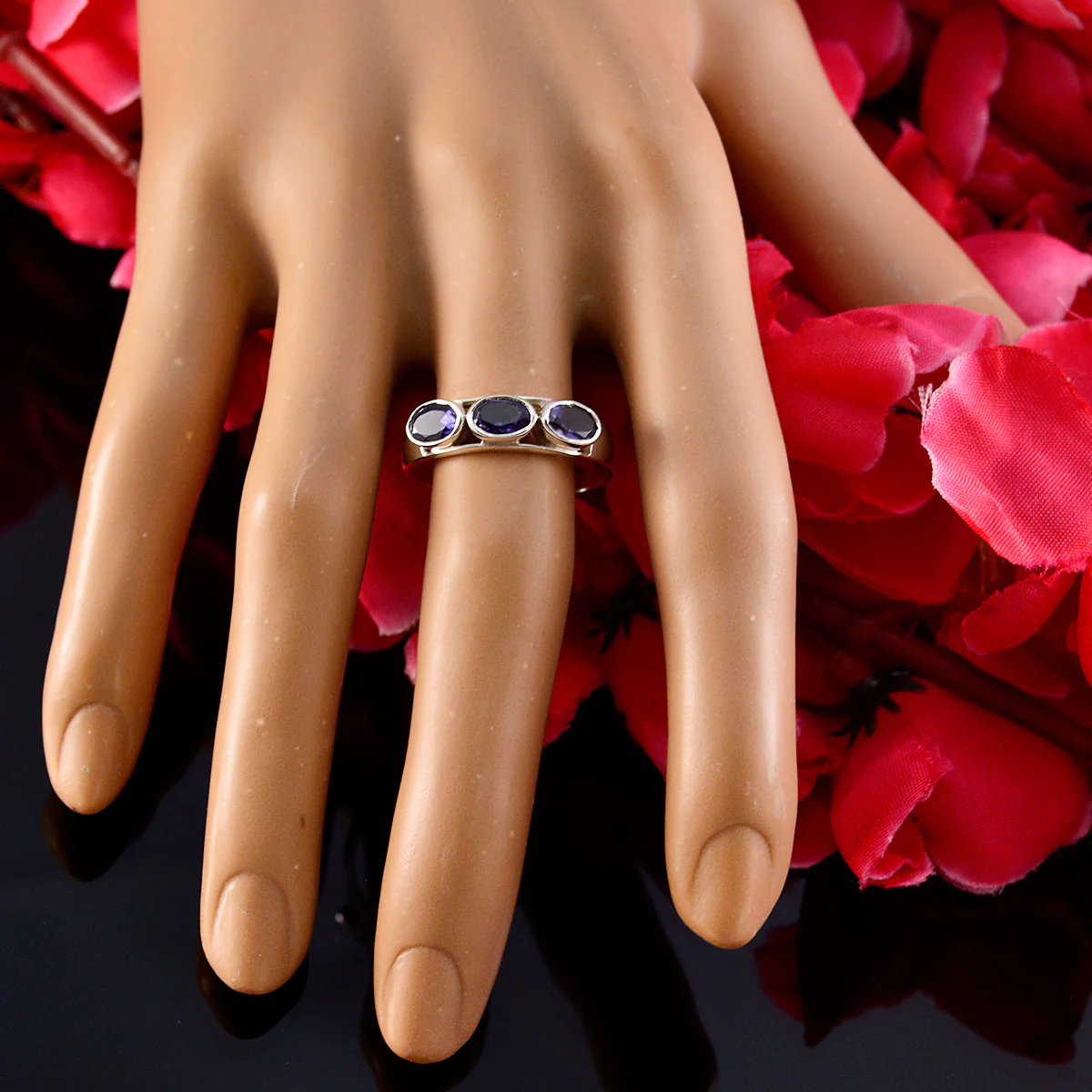 Iolite Trilogy American Sterling Silver Blue Gemstones Dainty Trendy Ring Jewellery - Image 6