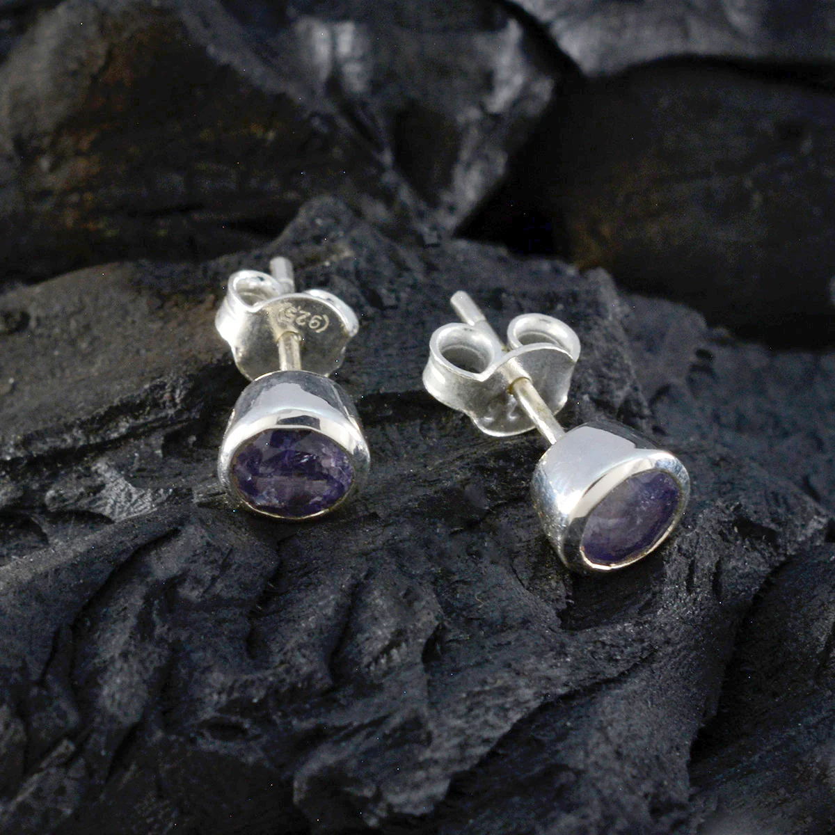 Iolite Turkish Claire Solitaire Stud Blue Sterling Silver Earring - Image 4