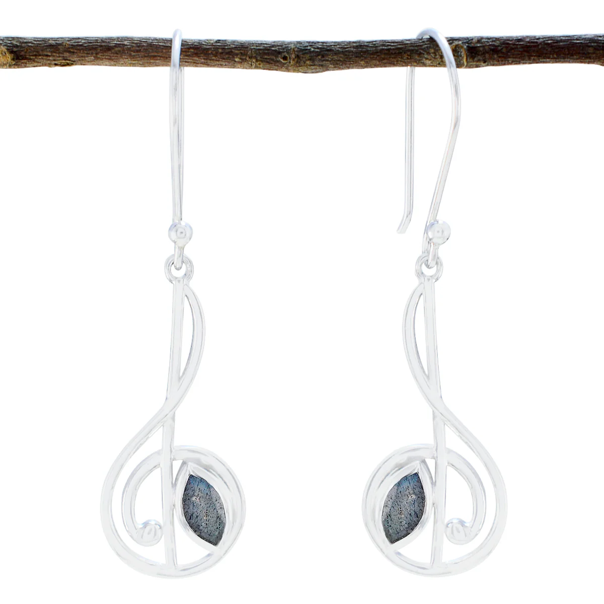 Labradorite African Agustina Solitaire Dangle Gray Sterling Silver Earring