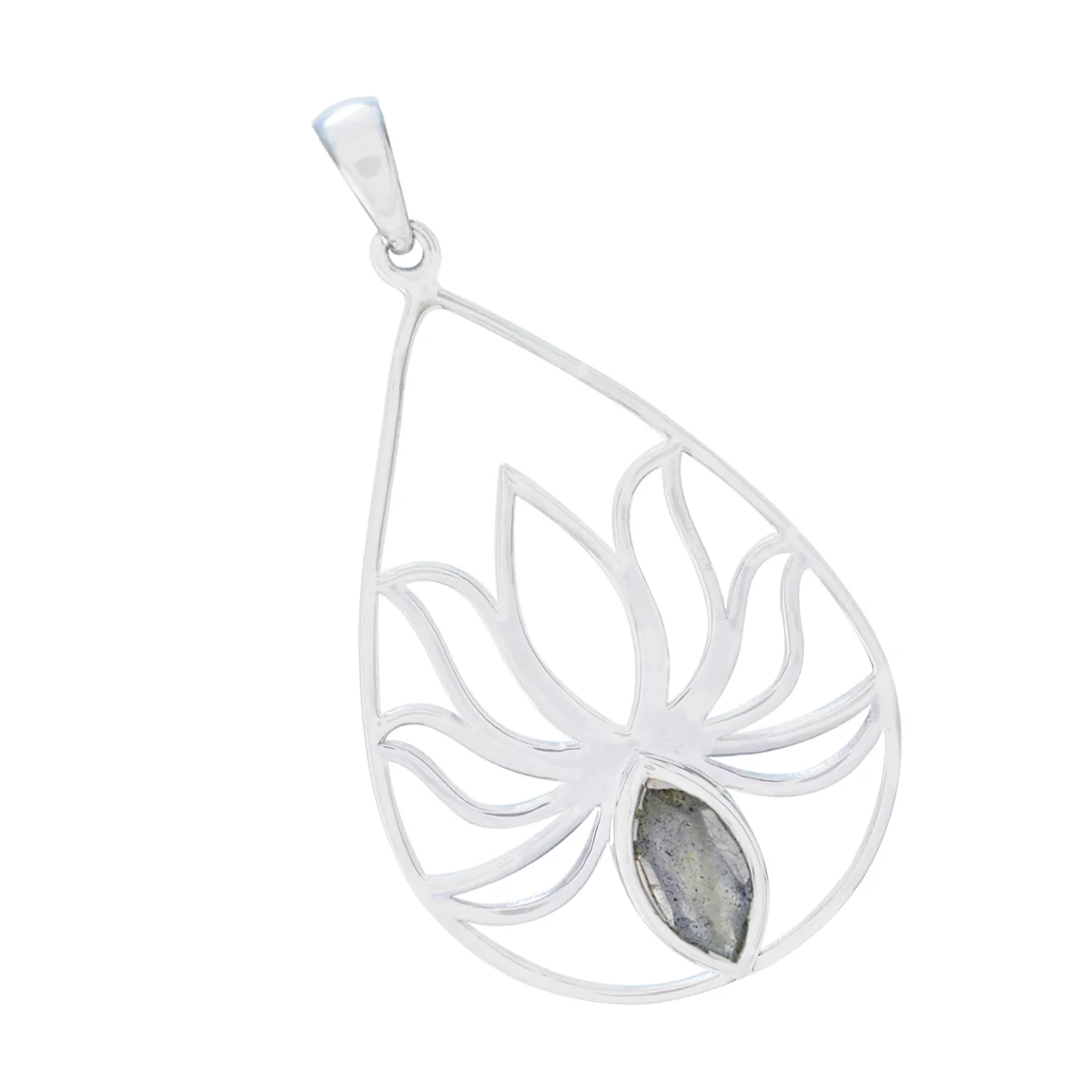 Labradorite Dainty French 925 Silver Solitaire Freya Rope-Wire Gray Pendant Jewelry