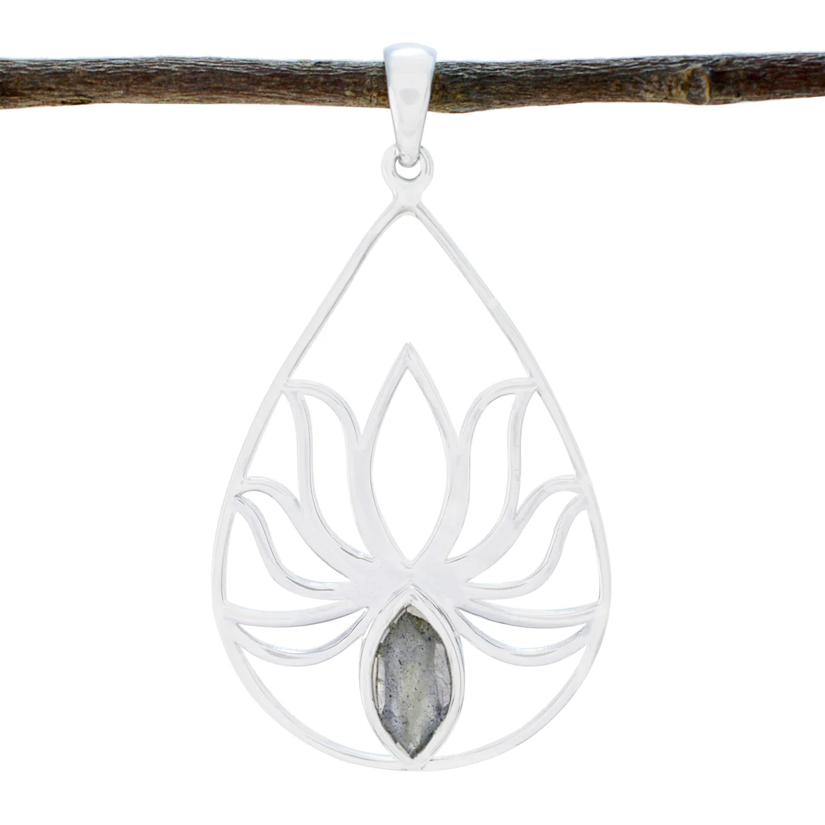 Labradorite Dainty French 925 Silver Solitaire Freya Rope-Wire Gray Pendant Jewelry - Image 2