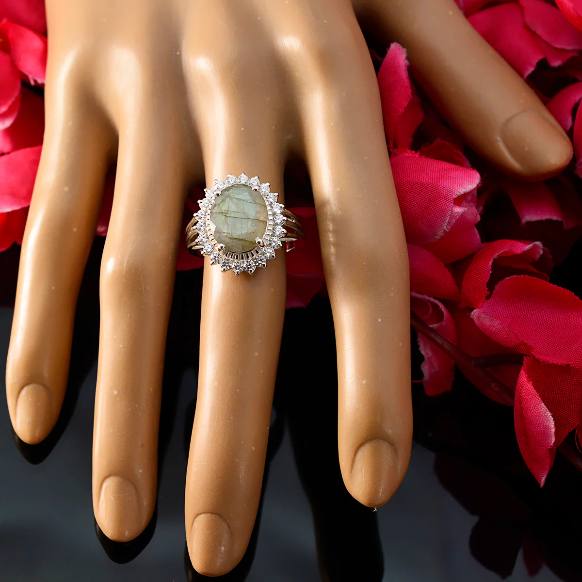 Labradorite Halo German 92.5 Silver Gray Gemstones Classic Signet Ring Jewellery - Image 5