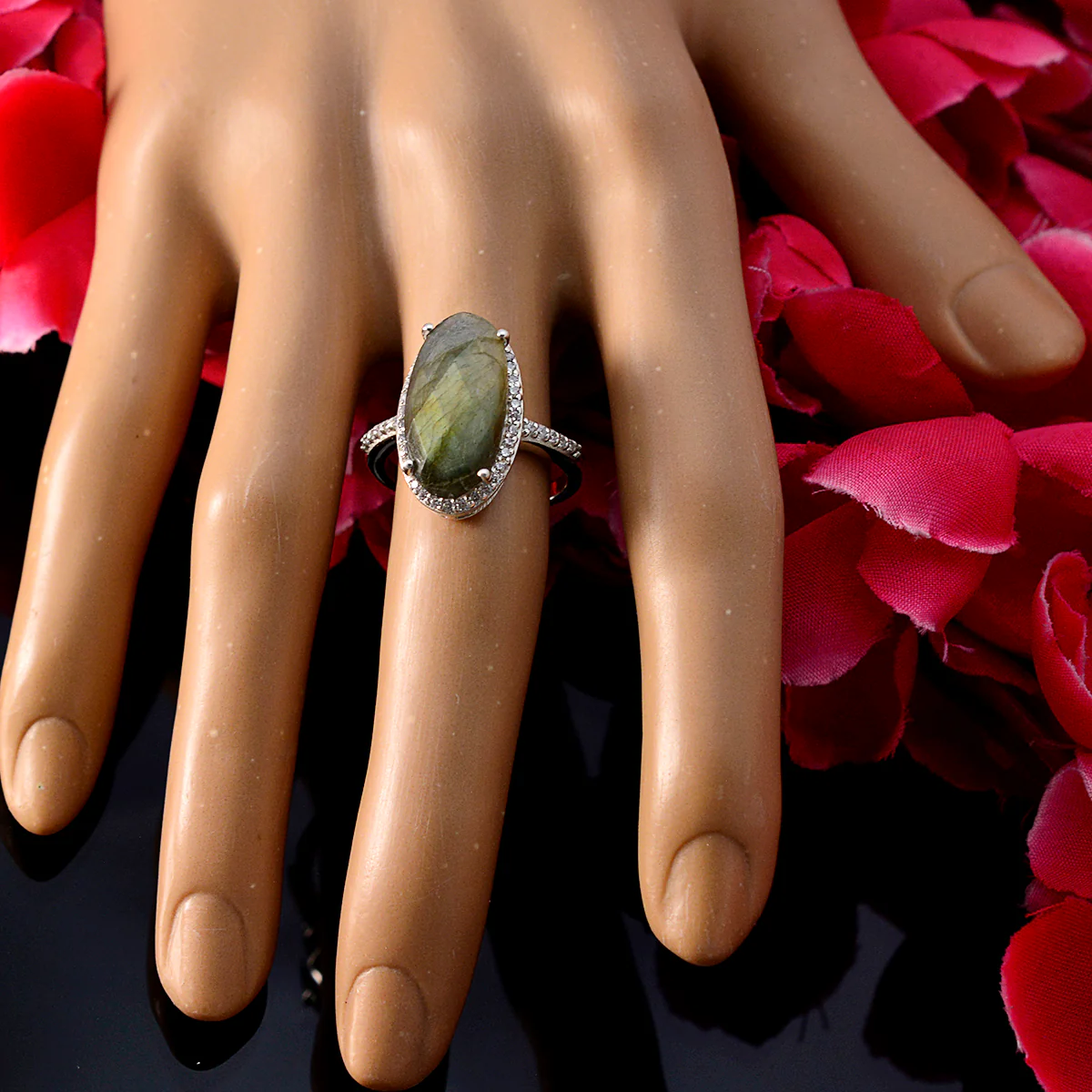 Labradorite Halo Indian Silver Gray Gemstone Tiny Sophisticated Ring Jewellery - Image 5