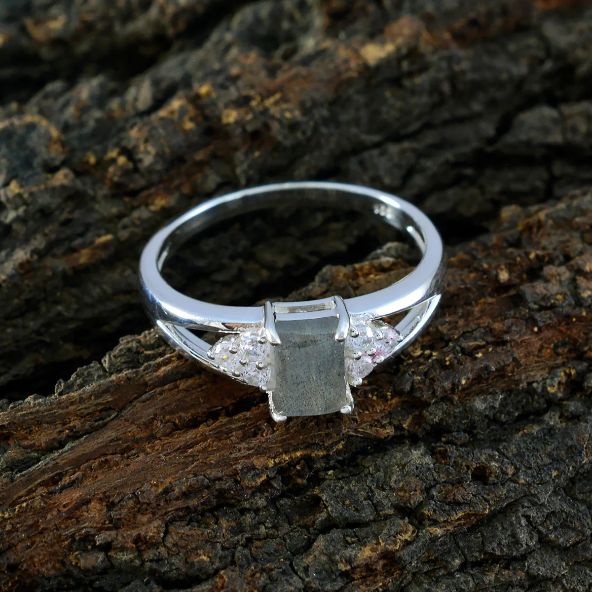 Labradorite Halo Japanese 92.5 Silver Gray Gemstones Dainty Boho Ring Jewellery - Image 3
