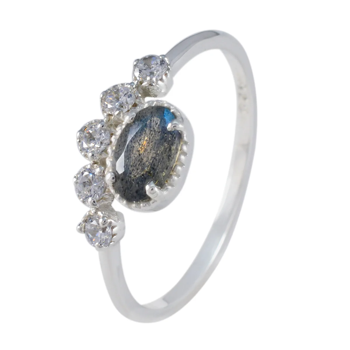 Labradorite Halo Turkish 925 Silver Gray Gemstones Elegant Trendy Ring Jewelry - Image 2