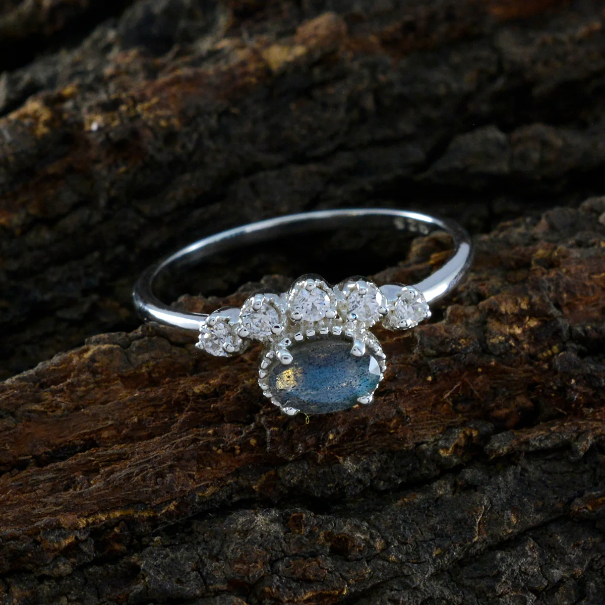 Labradorite Halo Turkish 925 Silver Gray Gemstones Elegant Trendy Ring Jewelry - Image 3